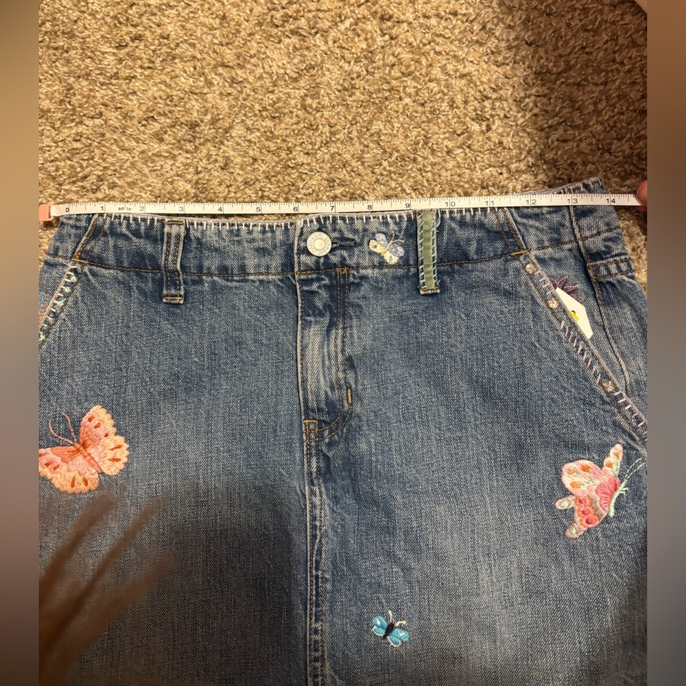 Denim Butterfly Embroidered A-Line Skirt - Blue - Picture 5 of 5
